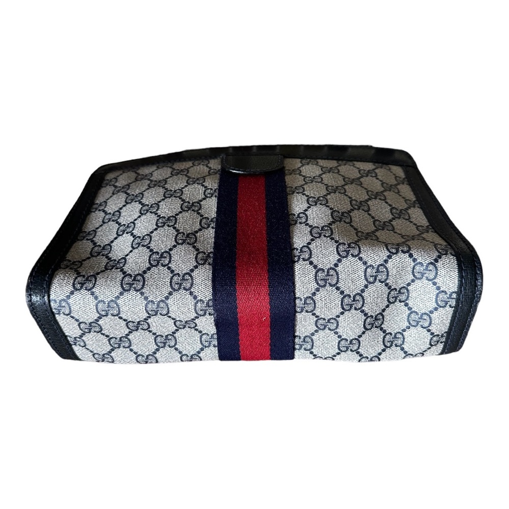 GUCCI Vintage Sherry Line GG Web PVC Canvas Leather Navy Blue Clutch Bag - Picture 8 of 11